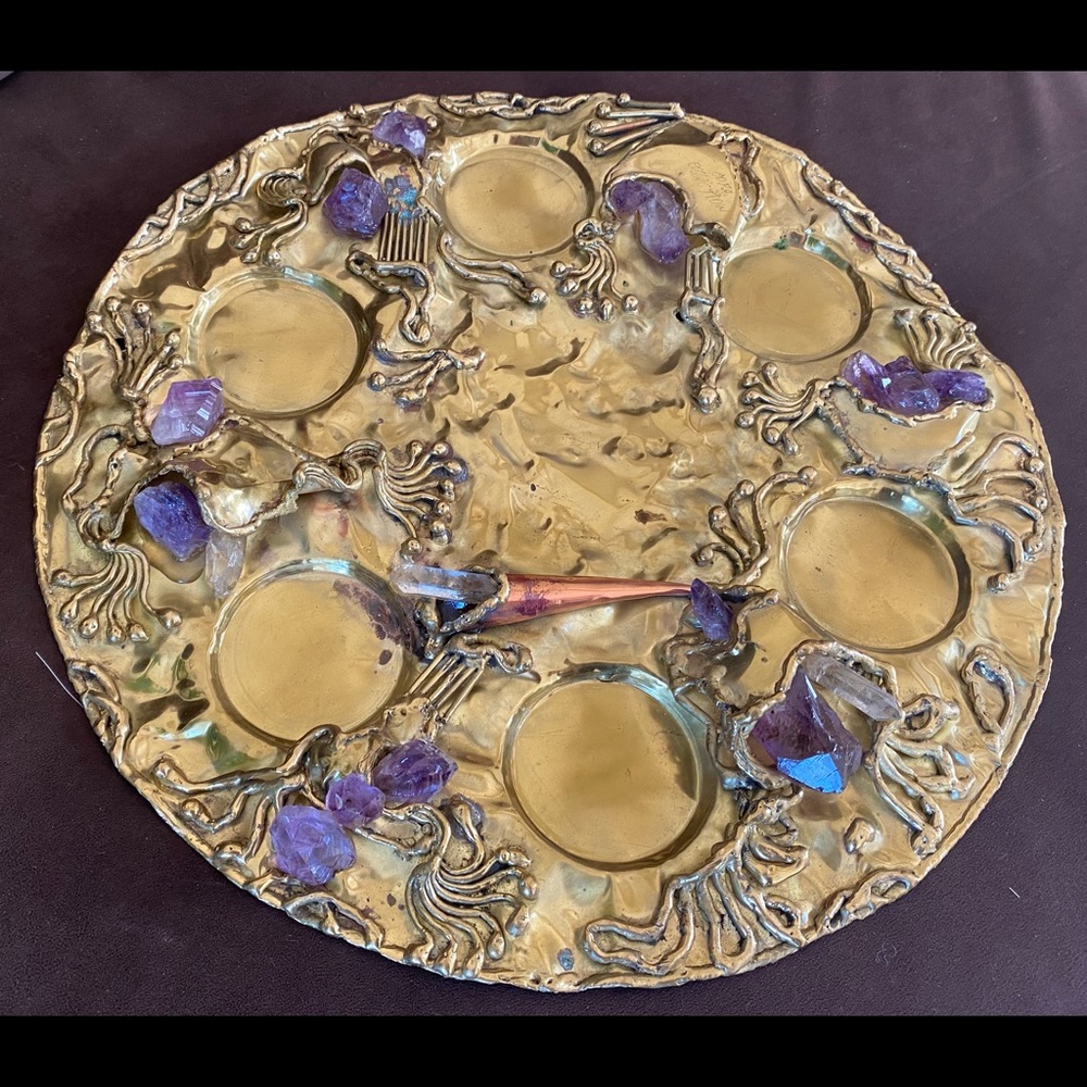 Rare Copa Collection Brutalist Brass Seder Plate